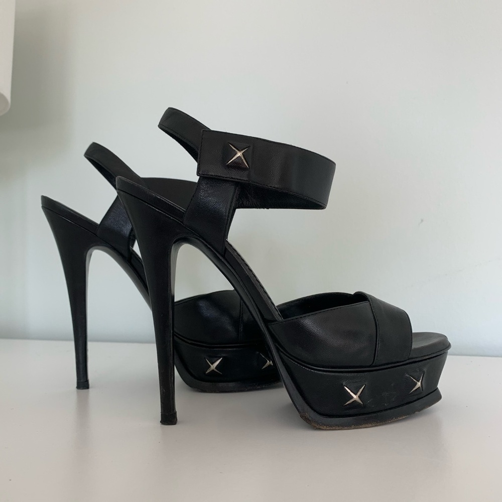 YSL Saint Laurent Black Studded Leather Platform Sandals